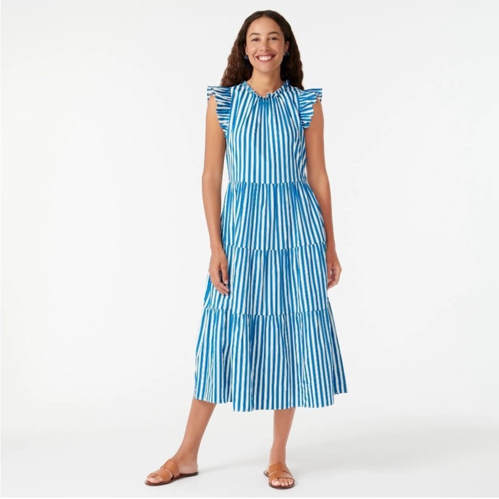 J. Crew Tiered Cotton Dobby Dress In Cape Stripe Size Small